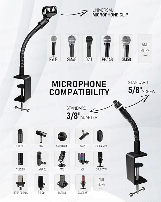 24-INCHS Flexible Gooseneck Microphone Stand with Heavy Duty Desk Clamp for Podcast, Meetings, Lectures, Radio Broadcasting Studio, Live Broadcast Equipment, TV Stations