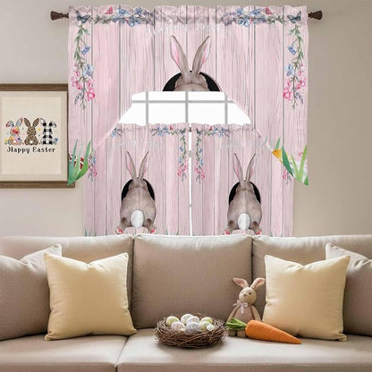 Swag Valance Curtains, Easter Cute Rabbit and Colorful Eggs Rod Pocket Valances - Image 5