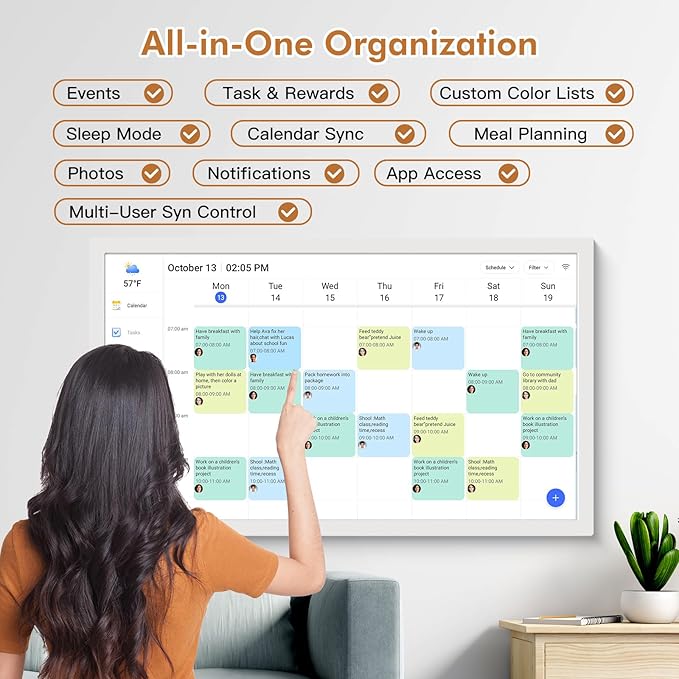 Smart Digital Calendar & Chore Chart for Family Schedules – 32 Inch Smart Touchscreen Interactive Display, Dual-WiFi, Auto-Sync Google iCloud Outlook Calendars, Selectable Reminders, Wall Mountable