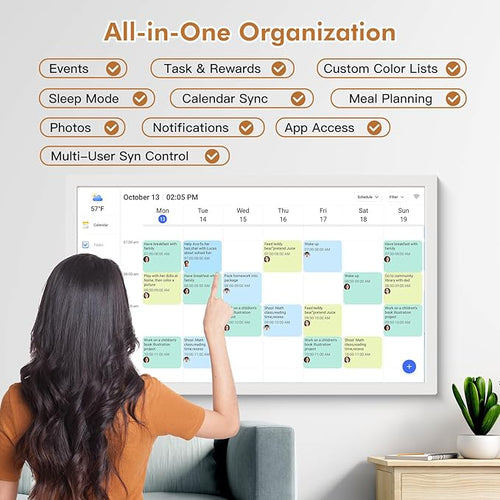 24" Smart Calendar Digital Chore-Chart-for-Planner - Touchscreen Display Electronic Calendar for Family Schedules, 32GB, Auto-Sync Google iCloud Outlook Calendars, Wall Mounted Household Organization
