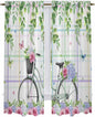 Spring Kitchen Curtains, Bicycles Botanical Leaves Rose Colorful Stripes Light by Unknown