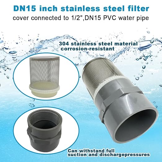 DN15 inch stainless steel filter cover connected to 1/2" grey pvc filter DN15 - Image 2