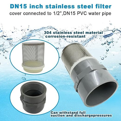 DN15 inch stainless steel filter cover connected to 1/2" grey pvc filter DN15 - Image 2