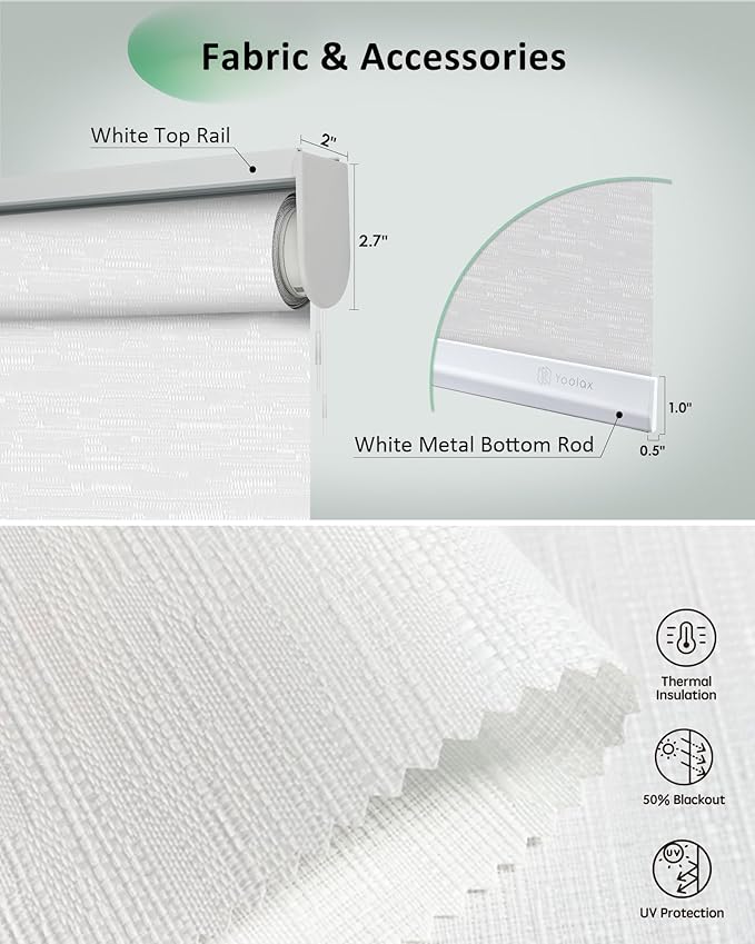 Yoolax Motorized Blinds App Control, Light Filtering Motorized Shades for Windows, Cordless Automatic Roller Shades for Bedroom Living Room Office(Light Filtering Jacquard White, 55" W x 72" H)