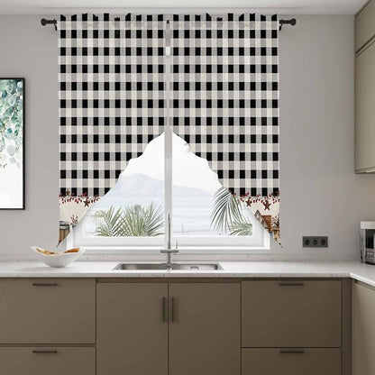 Swag Curtain Valances for Kitchen Windows, Farm Wooden House Black Buffalo - Image 2