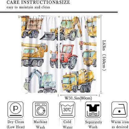 Kids Excavator Curtains, Retro Truck Tractor Machinery Construction Vehicle - Image 4