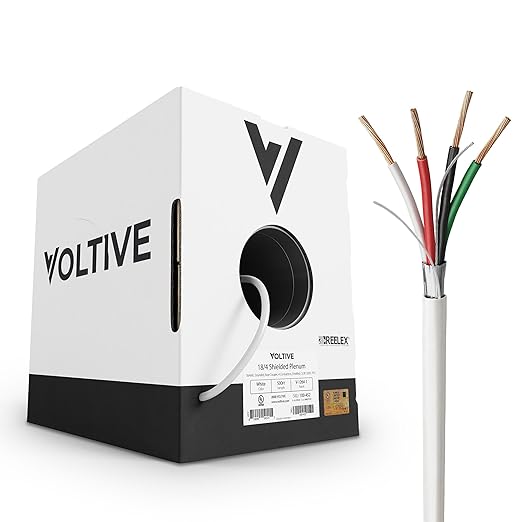 Voltive 18/4 Shielded Low Voltage Wire, Plenum CL3P, White, 500ft - 18AWG, 4 Conductors, Overall Shield, Stranded Bare Copper, UL Listed - V-1264-1