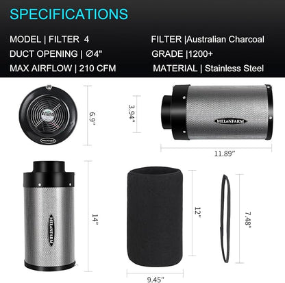 MELONFARM 4 inch Air Carbon Filter Smelliness Control - Image 6