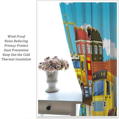Kids Cartoon Construction Window Curtains, Funny Construction Site Cars and - Image 5