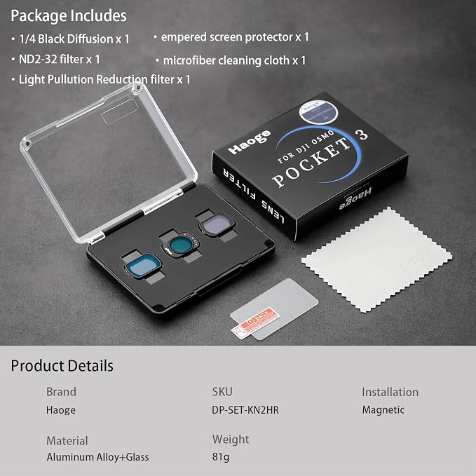 Haoge Magnetic Filter Set for DJI Osmo Pocket 3, Includes 1/4 Black Mist Filter - Image 9