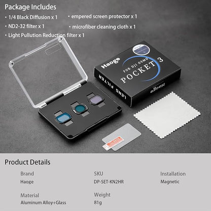 Haoge Magnetic Filter Set for DJI Osmo Pocket 3, Includes 1/4 Black Mist Filter - Image 9