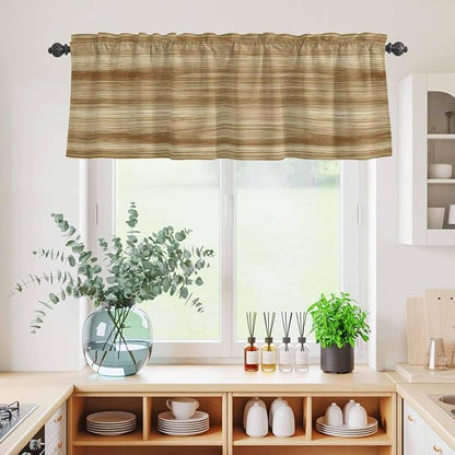 Kitchen Curtains Tiers and Valance Set of 3, Light Brown Wood Grain Light - Image 4