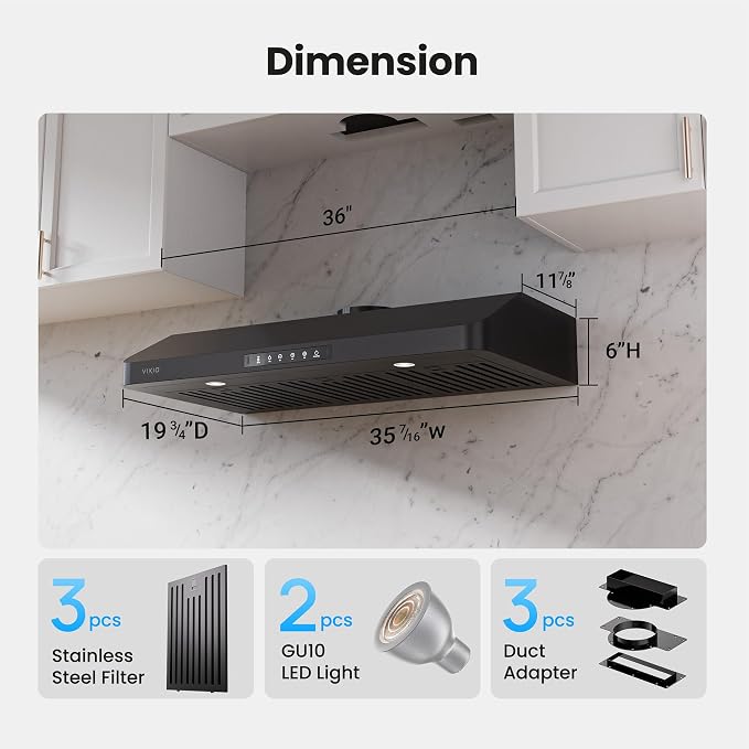 36 inch Black Undercabinet Range Hood, 980CFM Kitchen Range Hood - Image 9