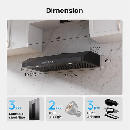36 inch Black Undercabinet Range Hood, 980CFM Kitchen Range Hood - Image 9