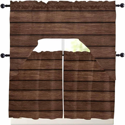 Brown Wooden Board Swag Kitchen Curtains Valance and Tier Set, Vintage Wood by Unknown