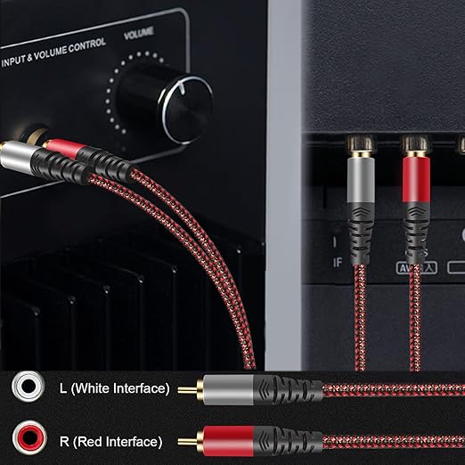 Tiierzon RCA Cable 10Ft,2Rca Male to 2-RCA Male Audio Stereo Subwoofer Cable [Hi-Fi Sound] Nylon-Braided Auxiliary Audio Cord for Home Theater, HDTV, Amplifiers, Hi-Fi Systems,Speakers and etc (10Ft)