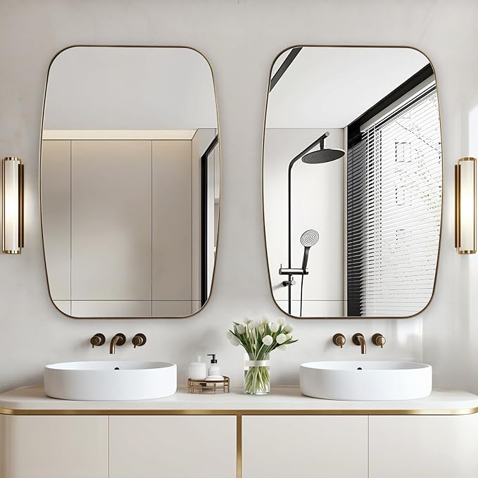 Oval Mirrors for Bathroom, 24"×40" Gold Vanity Mirror with Stainless Steel Metal Frame, Brushed Gold Oblong Bathroom Wall Mounted Modern Mirror for Over Sink