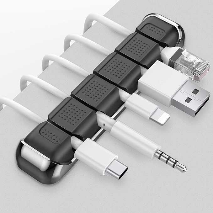 AHASTYLE Cable Organizer Holder 5 Slots Desktop Cord Wire Clips Keeper for Organizing USB Cable/Power Cord/Wire Home Office and Car (Black)