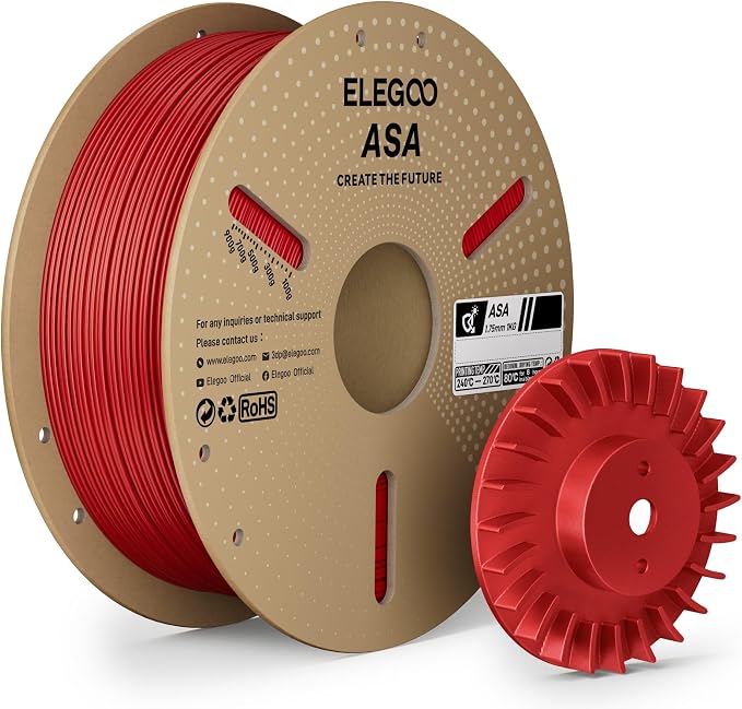ELEGOO ASA Filament 1.75mm Red 1KG, UV & Weather Resistant 3D Printer Filament by ELEGOO
