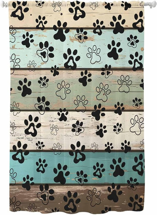 Sheer Curtains 72 Inches Long, Sage Green Brown Paw Prints Semi Sheer Curtains by Unknown