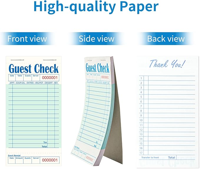 60 Pack/3000 Tickets Guest Checks Books for Servers, Green Server Books for Waitress, Server Note Pads for Restaurants