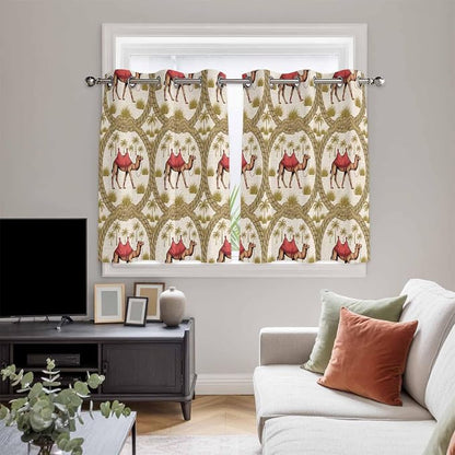 2 Panel Kitchen Cafe Curtains, Camels Palm Trees Sunlight Filtering Nature Air - Image 5