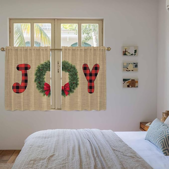 Red Green Christmas Kitchen Curtains 54 Inch Long 2 Panel Set, Rod Pocket - Image 4