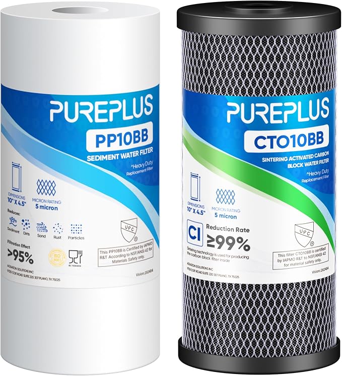 PUREPLUS 5 Micron 4.5"x10" Whole House Water Filter Combo, by PUREPLUS