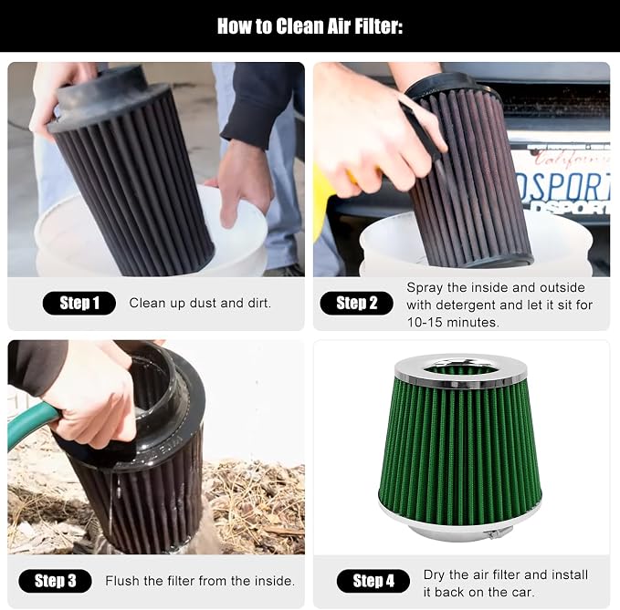 RYANSTAR RACING 89mm 3.5" High Flow Round Tapered Cone Cool Air Filter Cleaner - Image 4