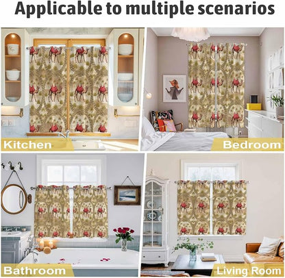 2 Panel Kitchen Cafe Curtains, Desert Camels Sunlight Filtering Nature Air - Image 6