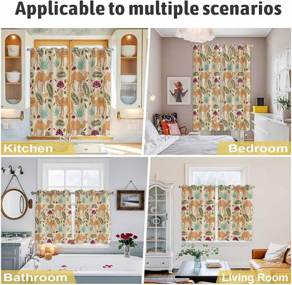 2 Panel Kitchen Cafe Curtains, Desert Camels Sunlight Filtering Nature Air - Image 6
