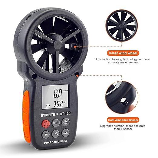 BTMETER BT-100 Handheld Anemometer, Digital Wind Speed CFM Meter Gauge Air Flow - Image 5