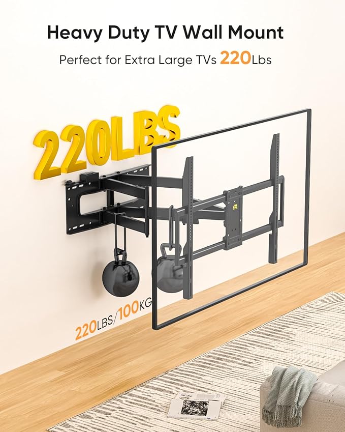 FORGING MOUNT Heavy Duty 98 100 inch TV Wall Mount with Power Strip for 50–100 Inch Large TVs up to 220 lbs,Full Motion TV Mount Bracket Smooth Swivel,Tilt,Extends,VESA 800x600mm,16”-24” Wood Studs