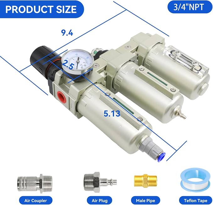 3/4" NPT Industrial Grade 3 Stage Air Drying System, Air Compressor Water - Image 2