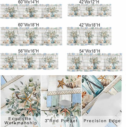 Kitchen Valances for Window, Ocean Starfish Conch Shell Eucalyptus Light - Image 7