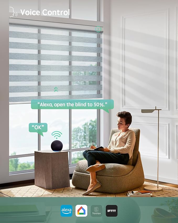 Yoolax Motorized Blinds with Remote, Electric Zebra Blinds for Indoor Windows, Room Darkening Smart Shades with Voice Control, Compatible with Alexa Google Home, APP Control, 27" W x 72" H, Grey