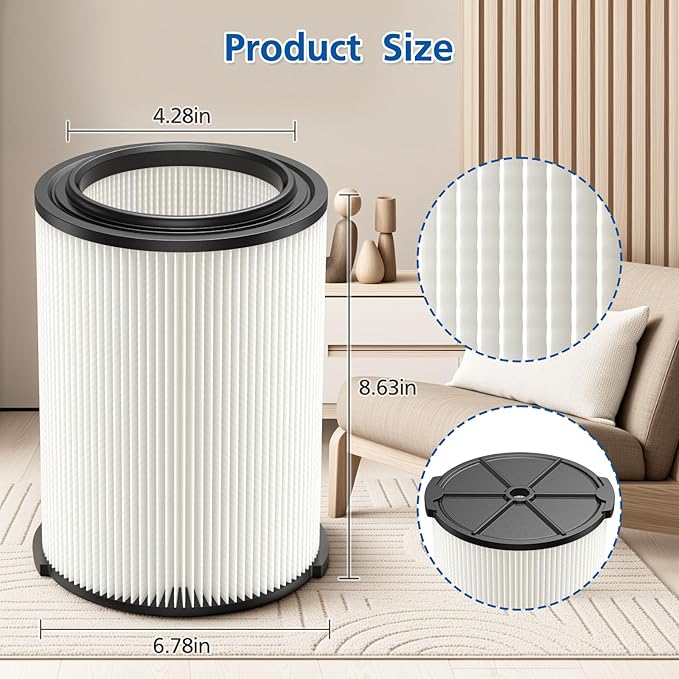 2-pack Standard Wet/dry Vac VF4000 Replacement Filter, Compatible - Image 2
