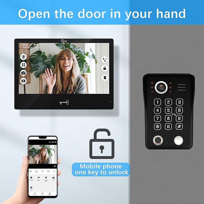 Wired Video Apartment Intercom System,Door Phone Kit,10 Inch Touch Monitor with 1080P HD Doorbell Camera,Supporting Motion Detecting 5 in 1 RFID Card Unlcking for Home Villa (1 Doorbell + 4 Monitor)