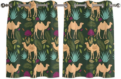 2 Panel Kitchen Cafe Curtains, Retro Desert Camel Sunlight Filtering Nature Air by Hokiten