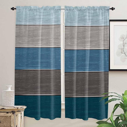 Retro Farm Blue Gray Wood Grain Window Valance Curtains, Rustic Wooden Plank - Image 7