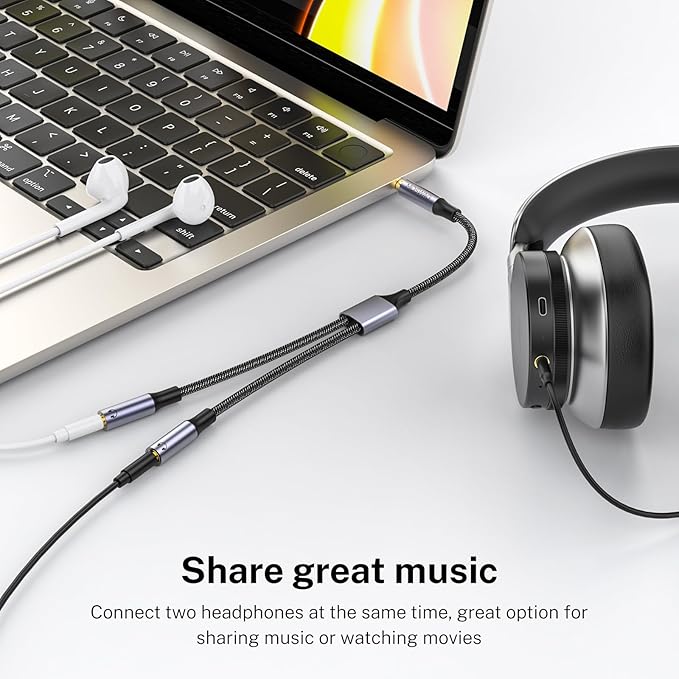 MOSWAG Headphone Splitter for 2 TRRS Headphones, 3.5mm Male to 2 Female Audio Jack Splitter Adapter Compatible with Two Headsets or Microphones to Pc, Laptop, Smartphones, Ps4, Ps5