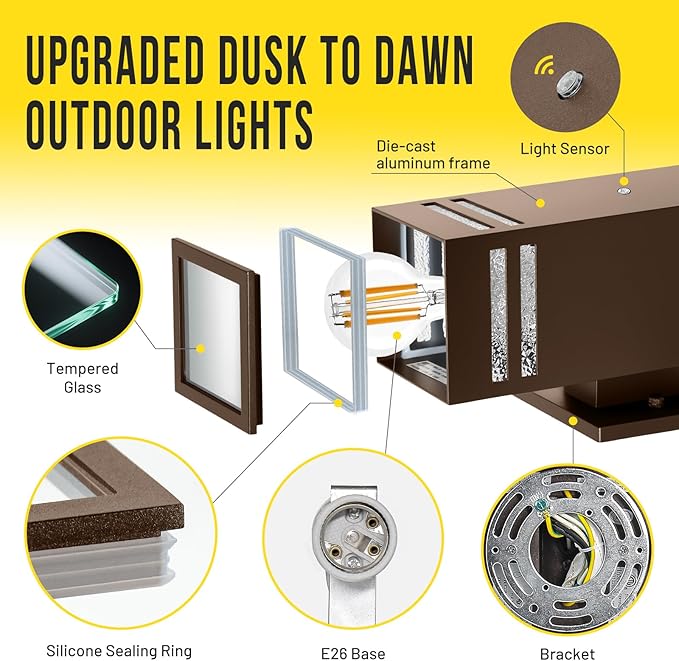 MZLITI 2-Pack Bronze Dusk to Dawn Outdoor Lights, Wall Light Wtih LED Bulbs, Modern Up Down Lights Outdoor, IP65 Waterproof Exterior Lighting Fixtures, Outside Lights for House for Porch, Garage