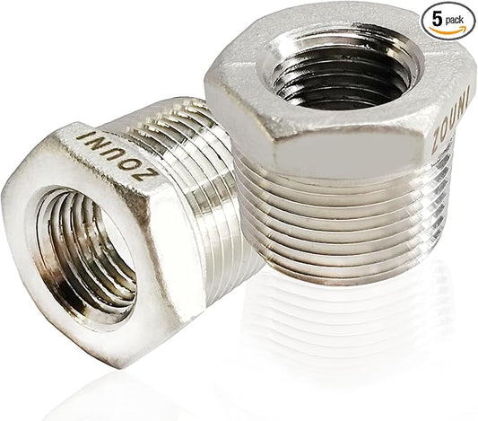 2 Pcs 304 Stainless Steel Reducer Hex Bushing, 3/4" Male NPT to 3/8" Female NPT by Zounionline