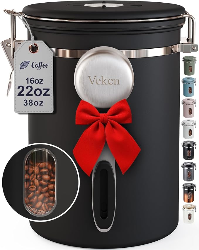 Veken Coffee Canister with Window, Airtight Stainless Steel Pantry Container by Veken