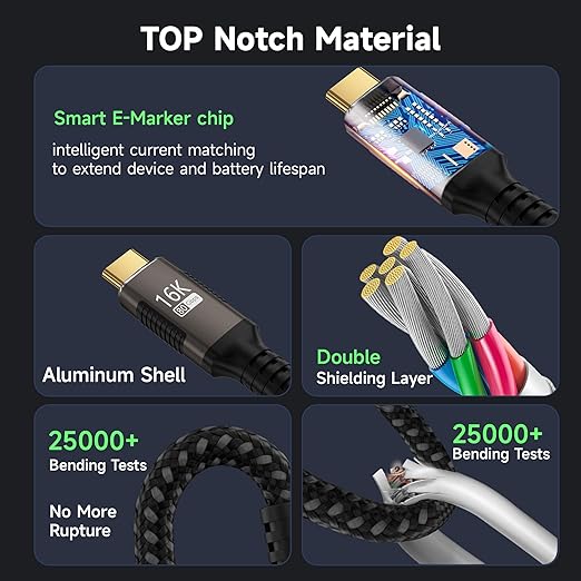 right angle USB-C Cable 3.3FT Compatible With Thunderbolt 5/4,Type C 240W Fast Charging,USB C 16K@60Hz/8K@120Hz HD Video Output for Display,USB 5/4 90 degree Cable 80Gbps Data Transfer for SSD/Dock.