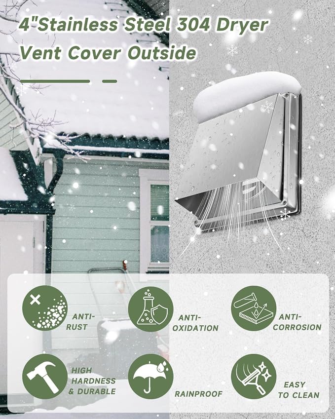 Upgraded 4" Stainless Steel 304 Dryer Vent Cover Outdoor - Image 4