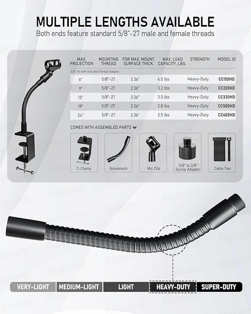 24-INCHS Flexible Gooseneck Microphone Stand with Heavy Duty Desk Clamp for Podcast, Meetings, Lectures, Radio Broadcasting Studio, Live Broadcast Equipment, TV Stations