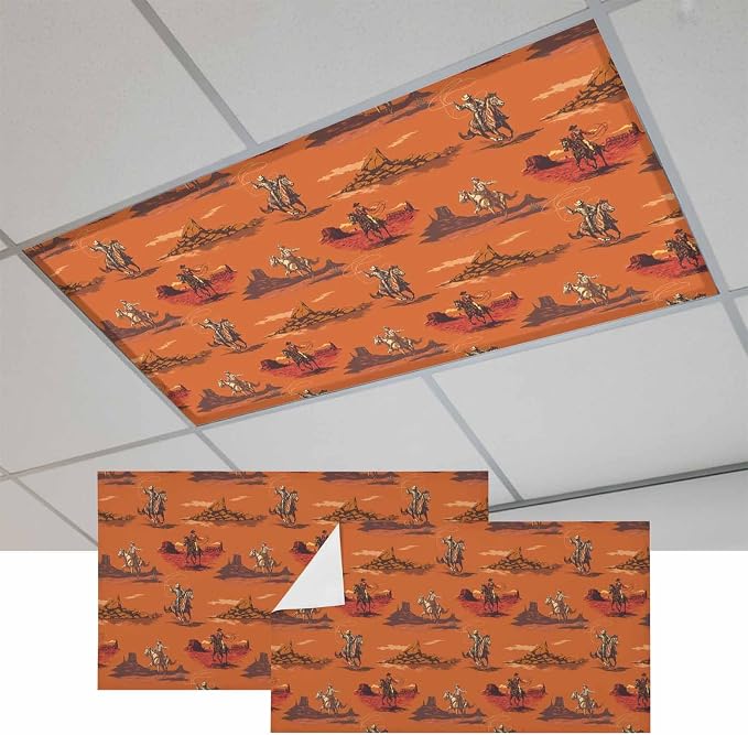 Cowboys Horses 2 Pcs Fluorescent Light Covers 4 x 2 Feet, Desert Ethnic Winds - Image 2