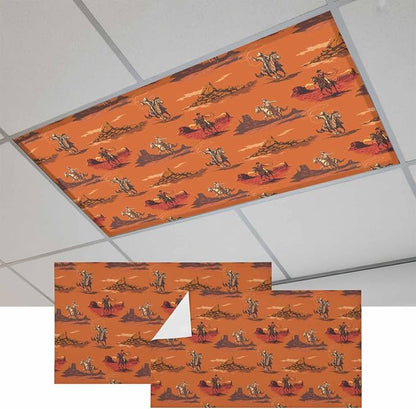 Cowboys Horses 2 Pcs Fluorescent Light Covers 4 x 2 Feet, Desert Ethnic Winds - Image 2