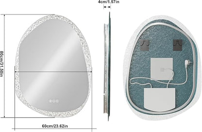 LUVODI Lighted LED Bathroom Mirror: 32”x24”Irregular Stone Pattern Frosted Wall - Image 5